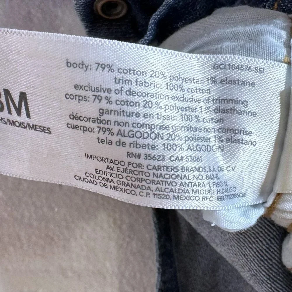 OshKosh B'Gosh Baby Girls Size 3M 3 Months Denim Jean Overalls Floral Blue Pants